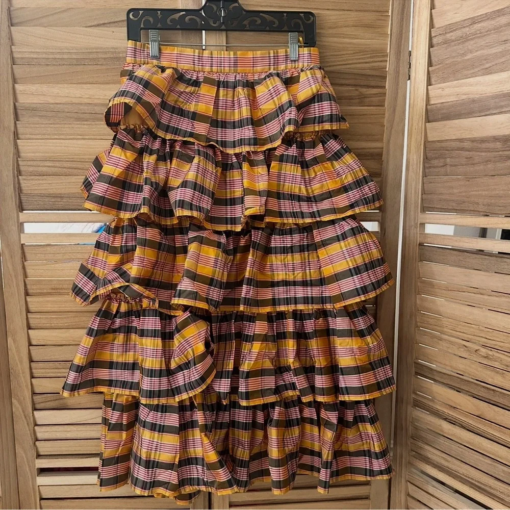 J.Crew Limited Edition Silk Tiered Plaid Skirt size 4